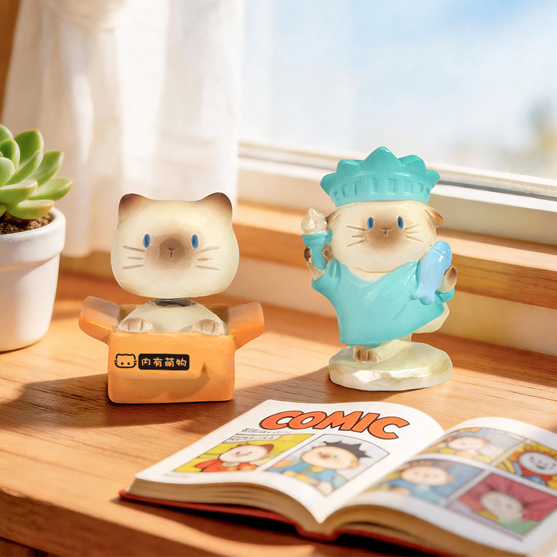 かわいい猫のブラインドボックスフィギュア。レジン製の卓上オー - Home Security Items のレビューと価格